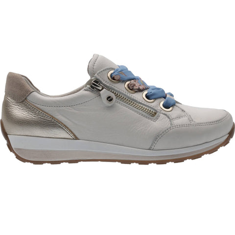 Ara pale blue contrast laces white leather trainer shoe