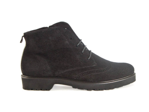 Brogue style black suede ankle boot