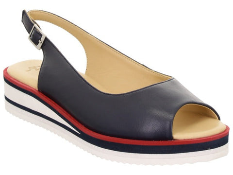 Ara navy leather and white soled slingback wedges