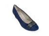 blue suede court shoes with a trim detail across the toe, in wide fitting, sizes small to large 9 - at Ellie Dickins Shoes