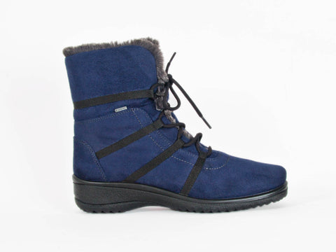Ara Gore-Tex faux fur trimmed lace-up navy blue boot
