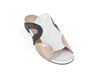 flat ladies sandal with a white top and nude and black sides, black heel and white leather lining - Ellie Dickins Shoes