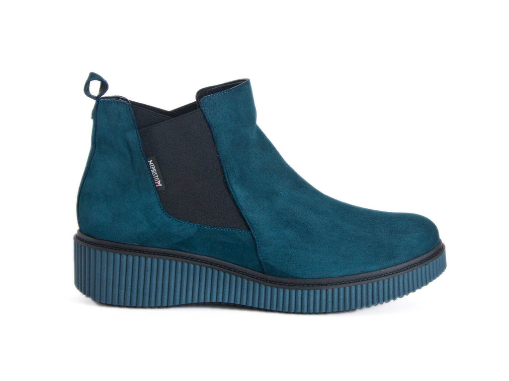 * Mephisto Emie "ribbed" rubber sole velcro fastening teal sueded leather boot