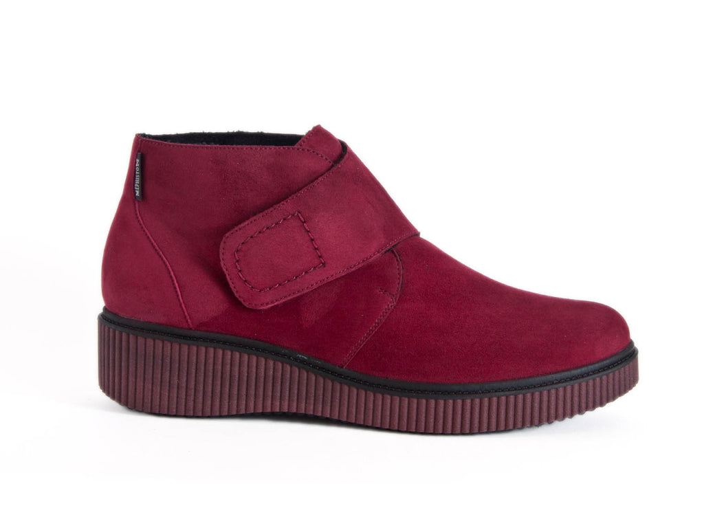 * Mephisto Emie textured sole velcro fasten bordo suede leather ankle boot