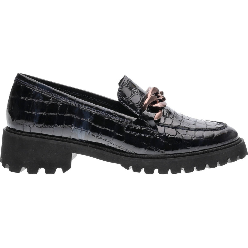 * Ara Kent chain trim & chunky sole navy croc patent leather loafer