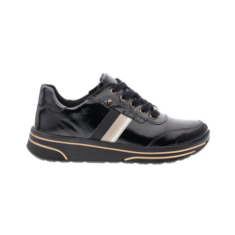 * Ara Sapporo stripe detail zip and lace-up black leather trainer shoe