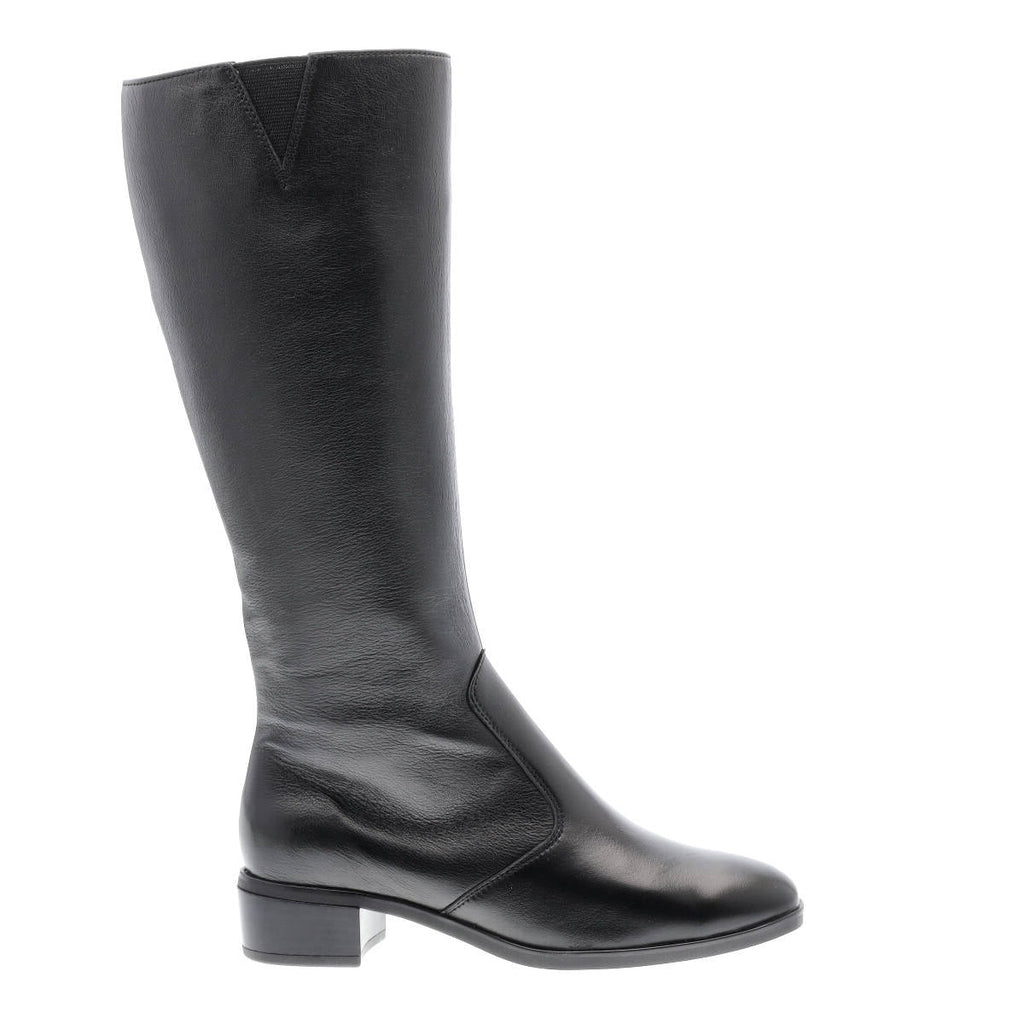 * Ara Graz mid-heel calf gusset black leather knee-high boot