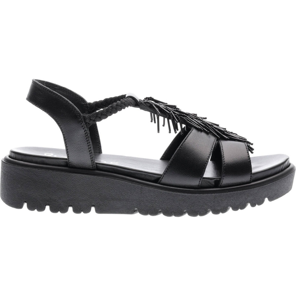 Black leather and bead trim sandals with thick black soft sole