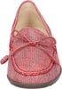 Red and white very fine check ladies shoe with fine bow on front
