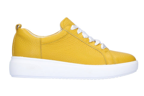 Waldlaufer H-Vivien yellow leather trainer shoe with ribbon laces