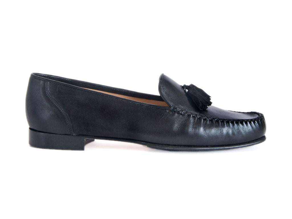 Ellie Dickins Shoes HB black leather and suede tassel detail moccasin