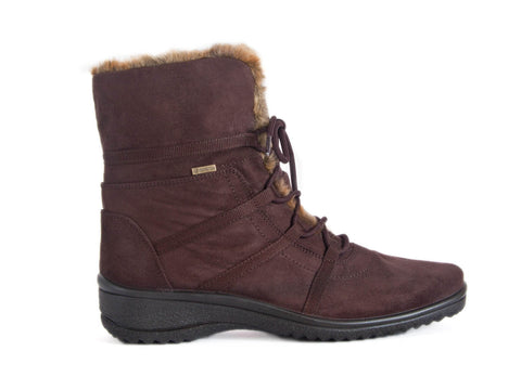 Ara Gore-Tex faux fur trimmed lace-up brown nubuck leather boot