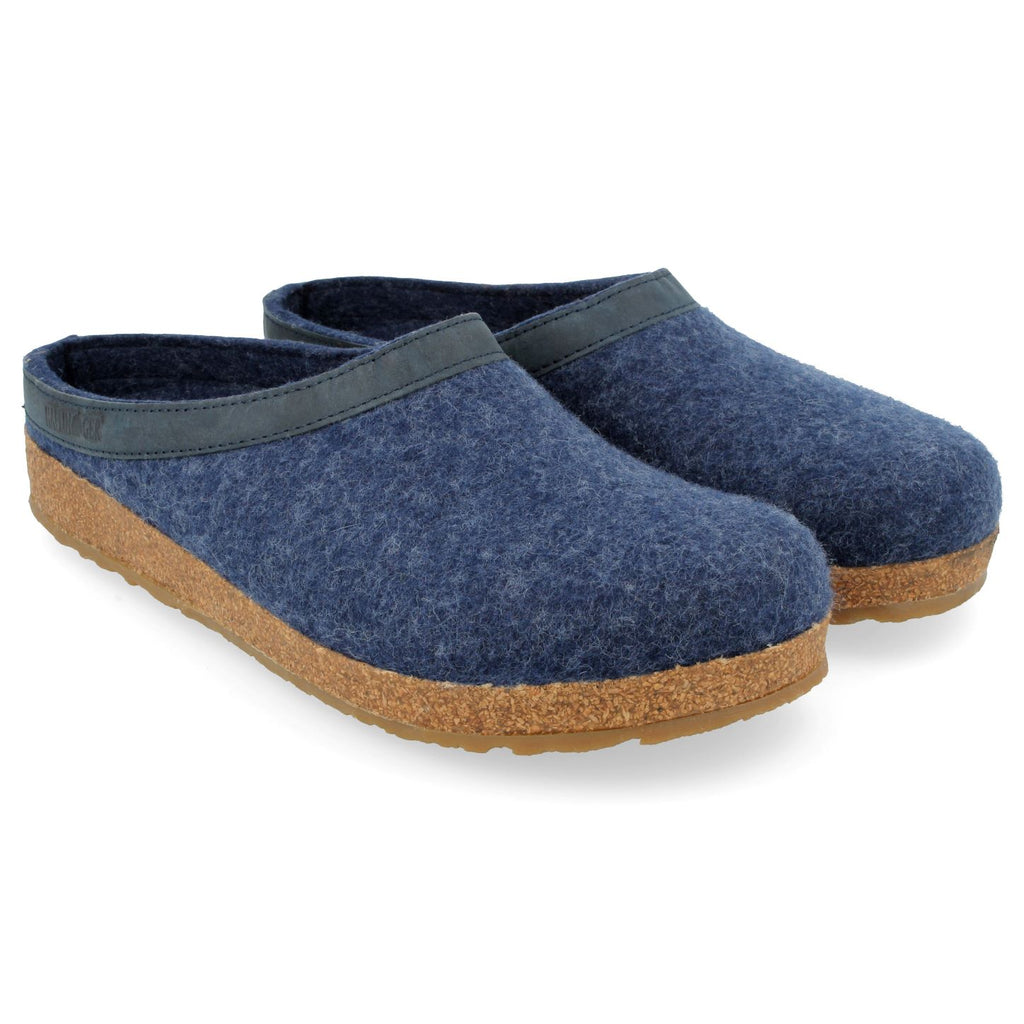 Haflinger wool cork and rubber non slip sole jeans blue slipper