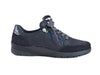 Navy blue nubuck and leather lace up trainer style shoe - outside side view