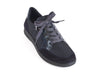 Navy blue nubuck and leather lace up trainer style shoe - overhead view