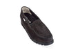 black nubuck leather loafer with chunky flat black cushioned soles