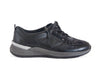 black leather trainer style ladies shoe with grey cushioned sole