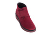 Red suede crinkle cut soles with cross over closer on top of the foot - a little bit different and really smart