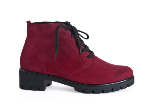 Chunky soled wine red nubuck ankle boot
