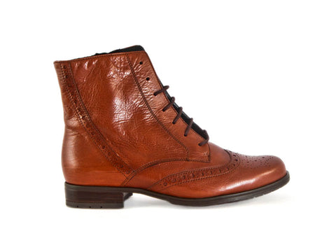 Brogue style cognac brown leather ankle boot