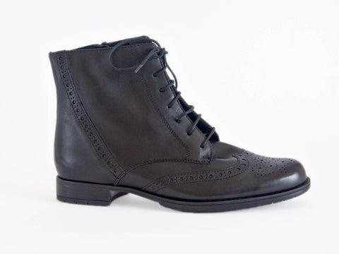 Brogue style black leather ankle boot