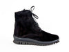 Ladies black ankle boots with flat black rugged sole