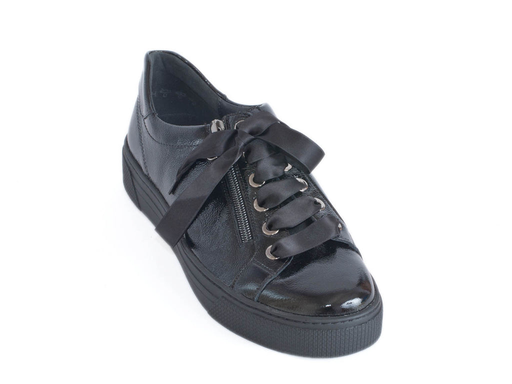 Black patent sale leather trainers