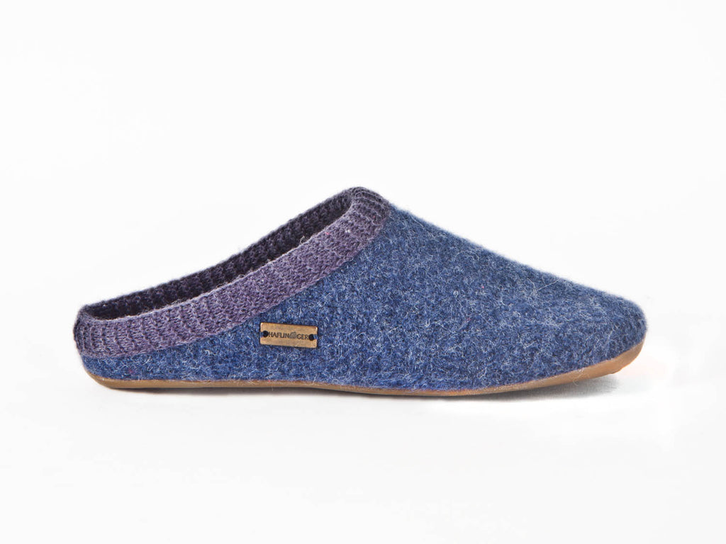 Haflinger pure wool non slip rubber sole navy blue mule slipper