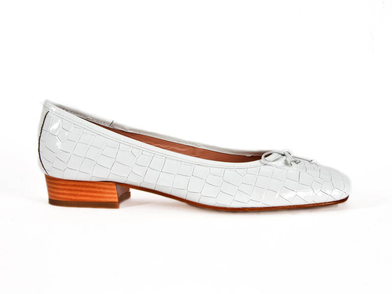 Ellie Dickins Shoes Riva moc croc white patent leather pump