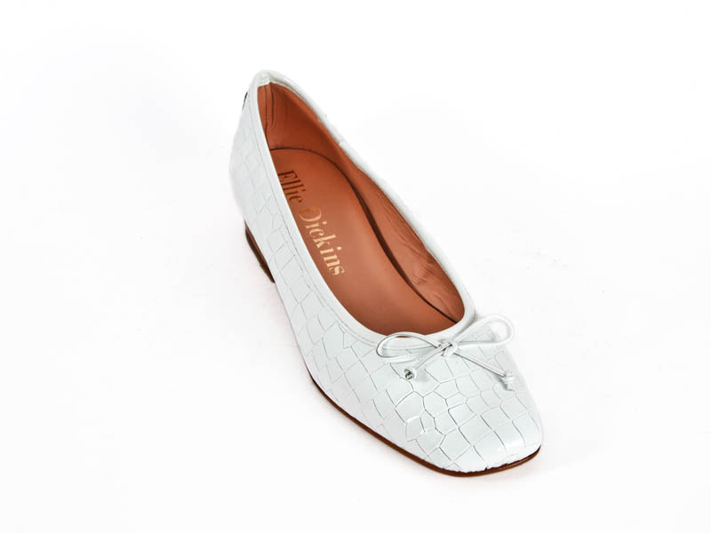 Ellie Dickins Shoes Riva moc croc white patent leather pump
