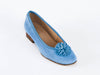 Riva Italian turquoise blue suede petal detail pump