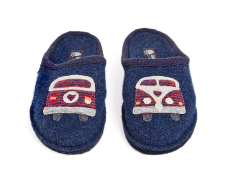 Haflinger Camper van pure wool  non slip sole navy blue slipper