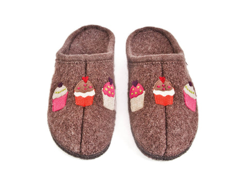 Haflinger wool non slip sole cupcake brown slipper