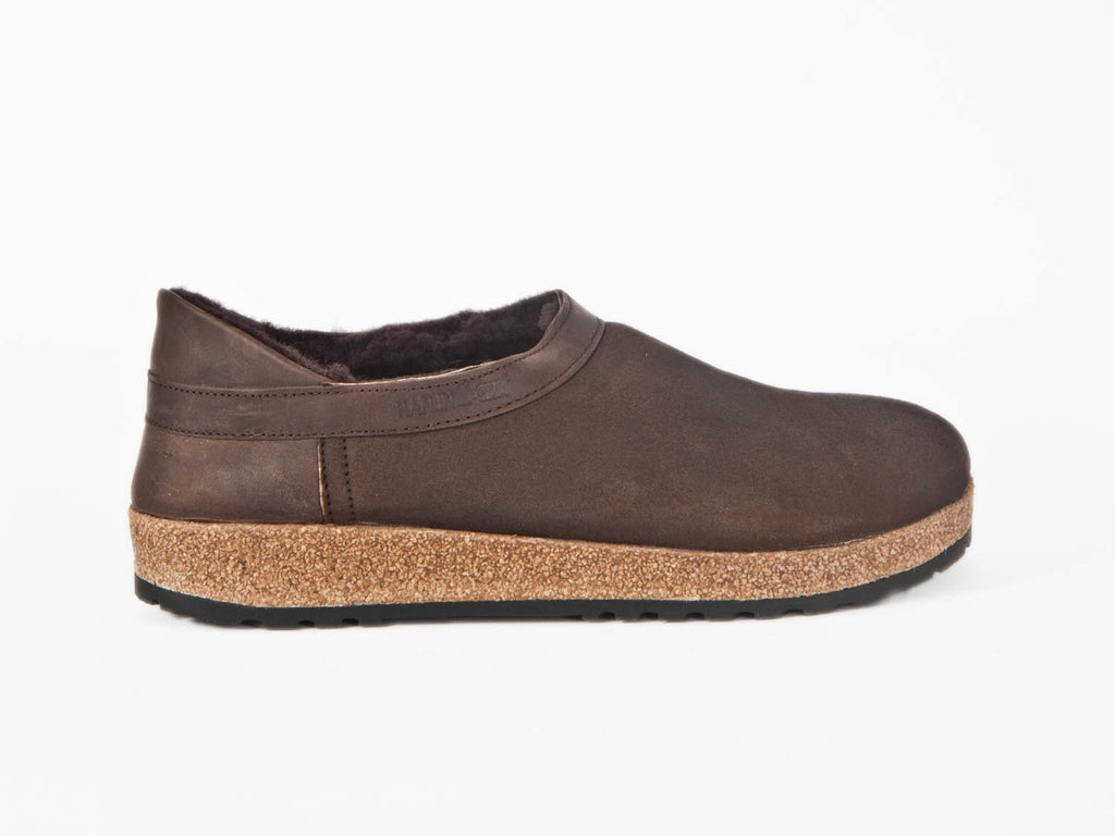 Sheepskin slipper with cork & rubber sole - Brown
