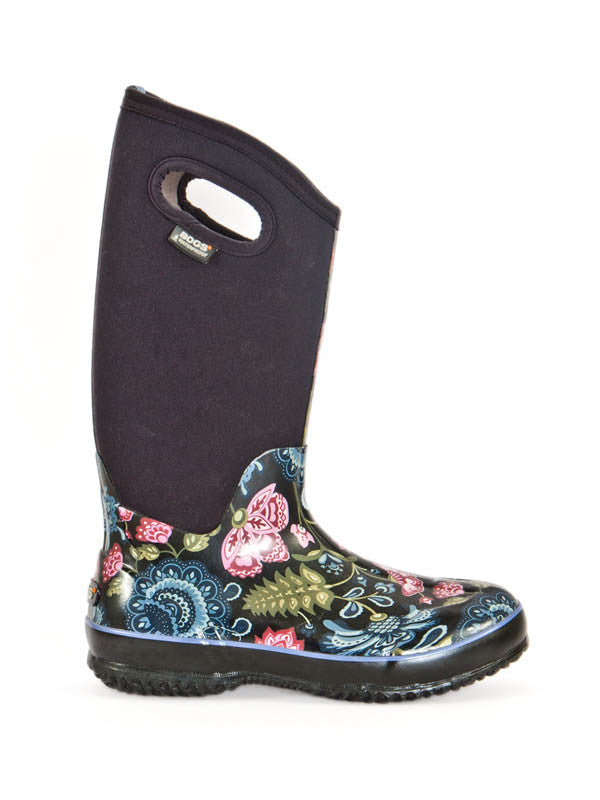 Blooming lovely long black floral wellie