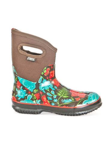 Blooming lovely short brown floral wellie