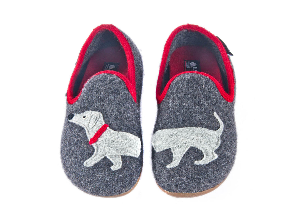 Haflinger back in pure wool non slip sole dachshund slipper