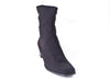 Ladies black fabric mid-calf boots with stitching detail to top and mid height heel. 