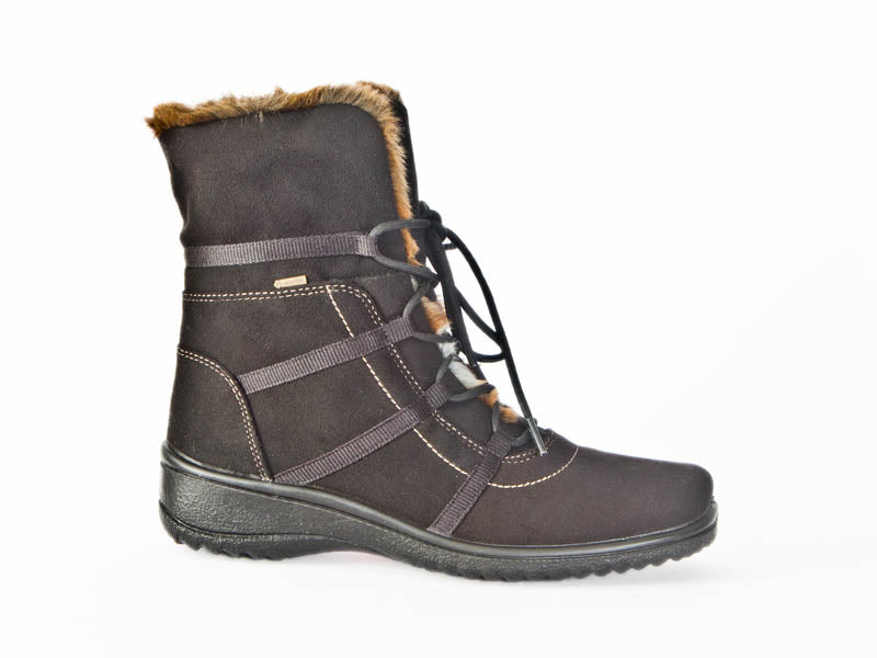 lace up nubuck leather and fur trimmed ankled boot