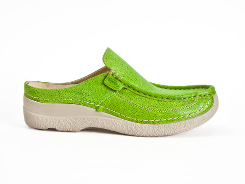 Wolky Roll Slide lime green nubuck leather mule