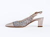 Patent leather and net beige slingback
