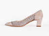 Patent leather and net beige court