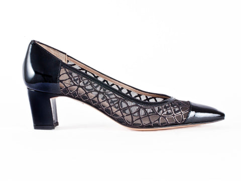 Clearance 50% off Patent leather and net black court