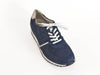 navy blue suede trainer lace-up with contrasting white side flash, heel detail and rubber sole