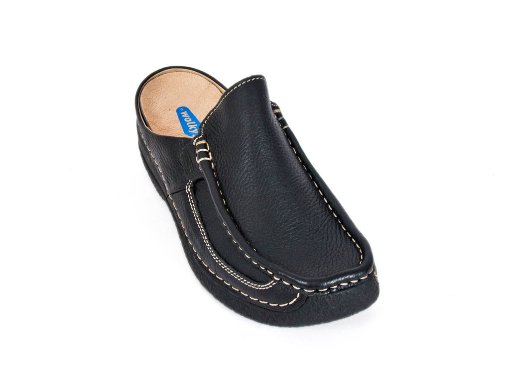 Ellie Dickins Shoes Wolky Roll Slide black leather mule