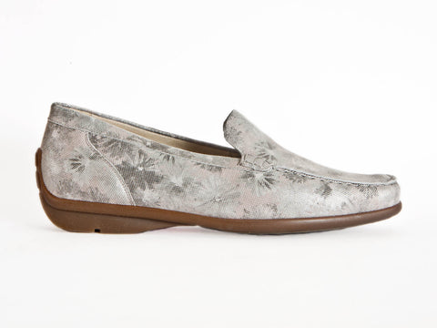 Silver grey soft floral leather loafer