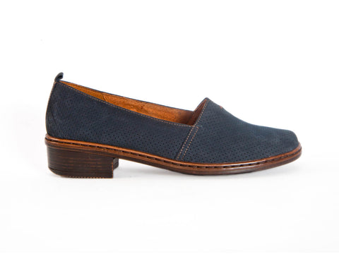 Ara punched leather navy blue loafer