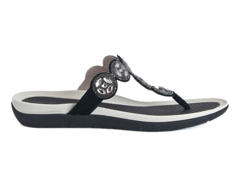 Ara toe post black leather sandal