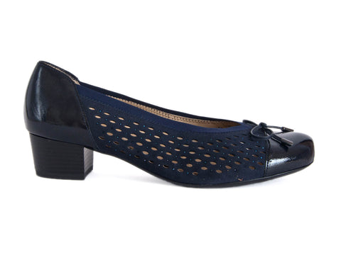 Ara wide fit navy patent leather toe court