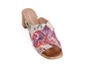 Mule shoes with pretty pink flowers on cream background with stitching, fabric and sequins
